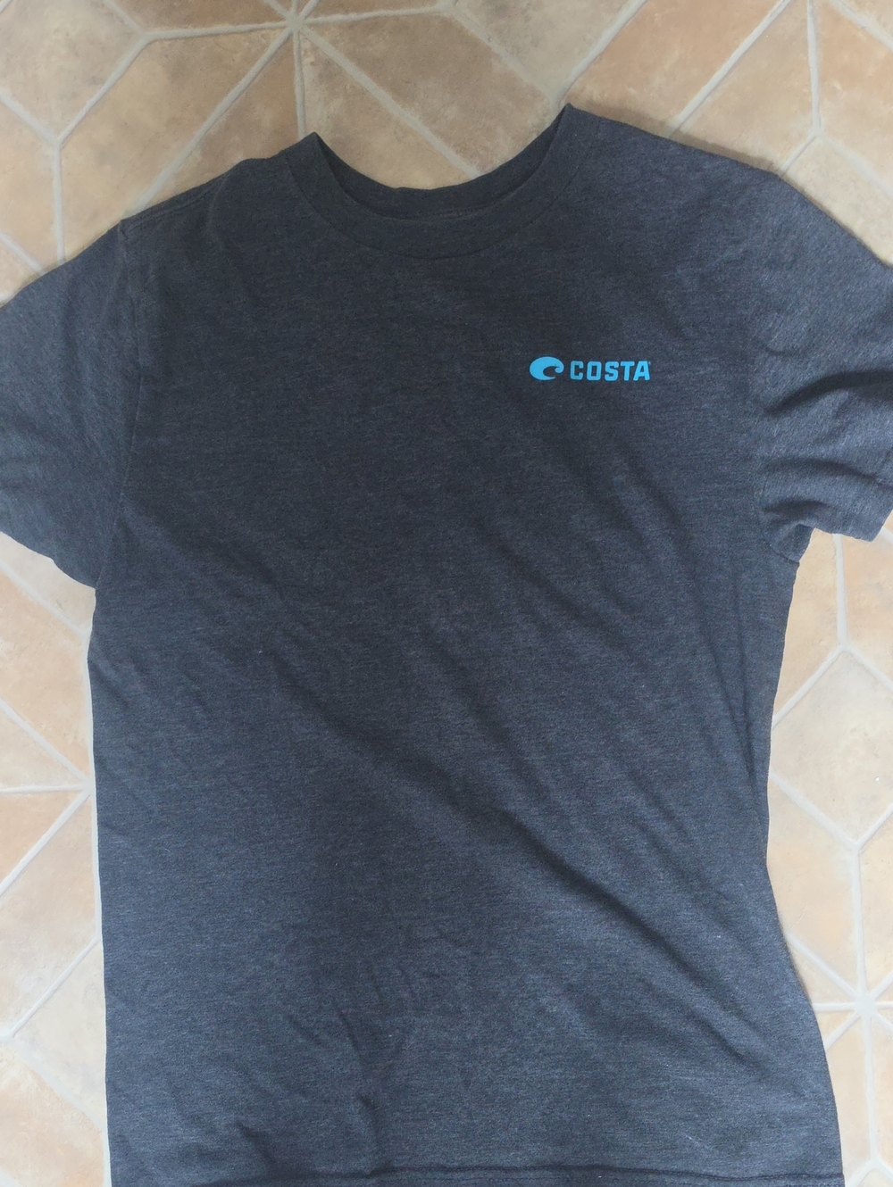 Costa Short Sleeve Crew Tee in Charcoal with Blue Logo